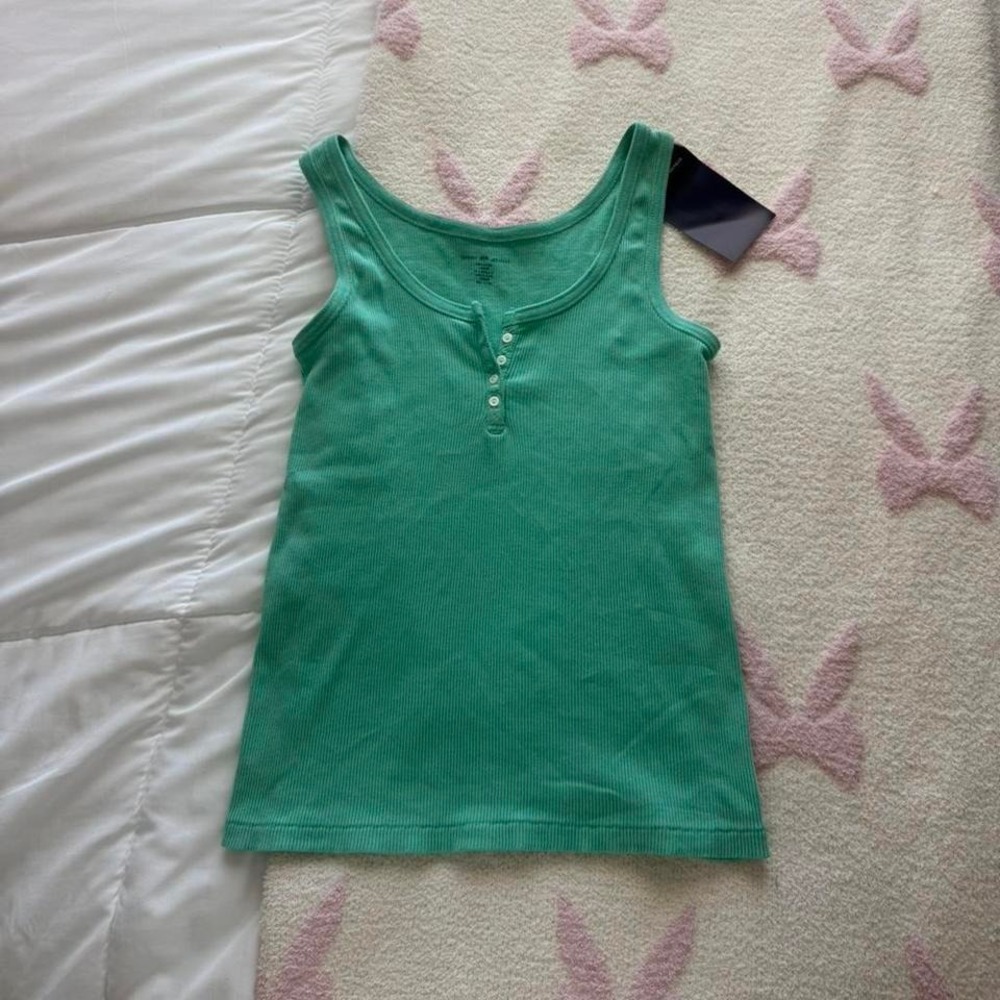 Rare Brandy Melville Teal Ribbed Button Tank Top - Picture 5 of 7